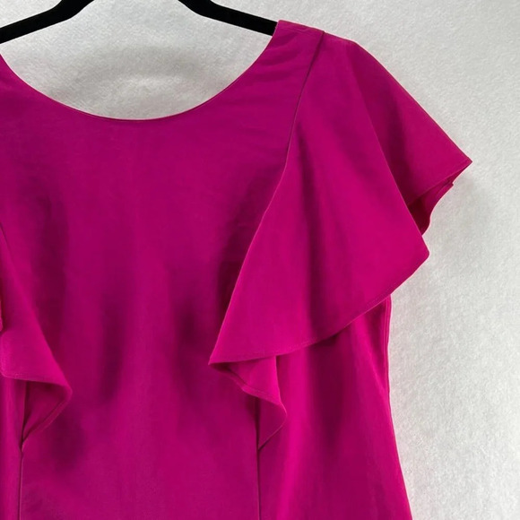 Banana Republic Top Womens Sz 6 Round Neck Flutter Sleeve V-Back Fuchsia Pink - Picture 2 of 11
